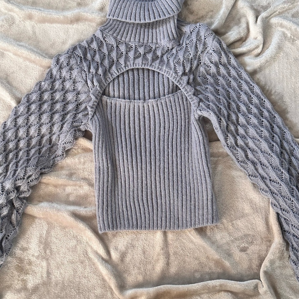 Gray Women's Sweater with Intricate Knit Design